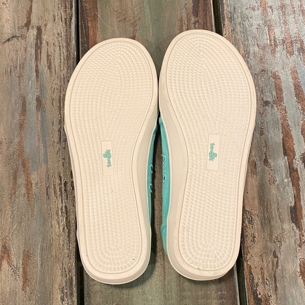 Sanuk Pair O Dice Canvas Relaxed Sneakers Comfort Shoes Aqua Green Womens Size 5 - Picture 7 of 9